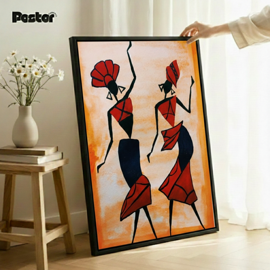 Modern Abstract Tribal Dancers Wall Decor - Framed Poster #P127