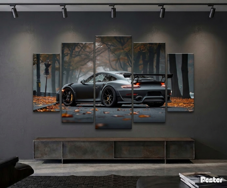 Porsche 911 GT3 RS Abstract Autumn 5-Panel Split Art #S028