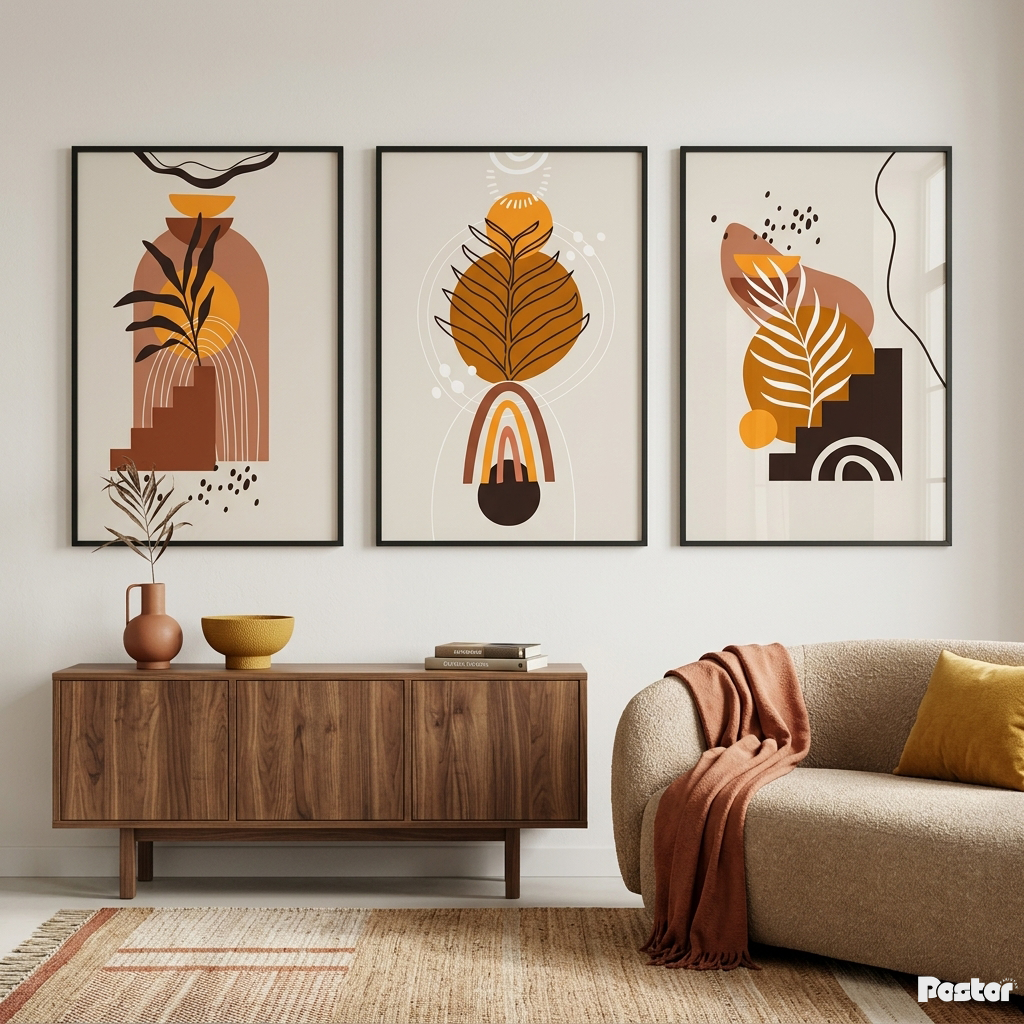 Desert Oasis: 3-Piece Minimalist Terracotta and Ochre Botanical Set
