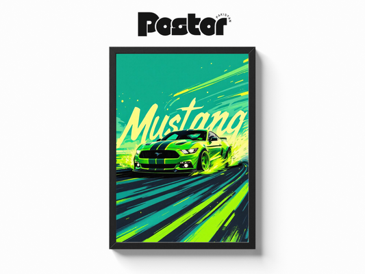 Ford Mustang Neon Art Framed Poster - #P034