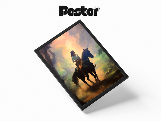 Girl on Horseback Digital Art Framed Poster - #P012