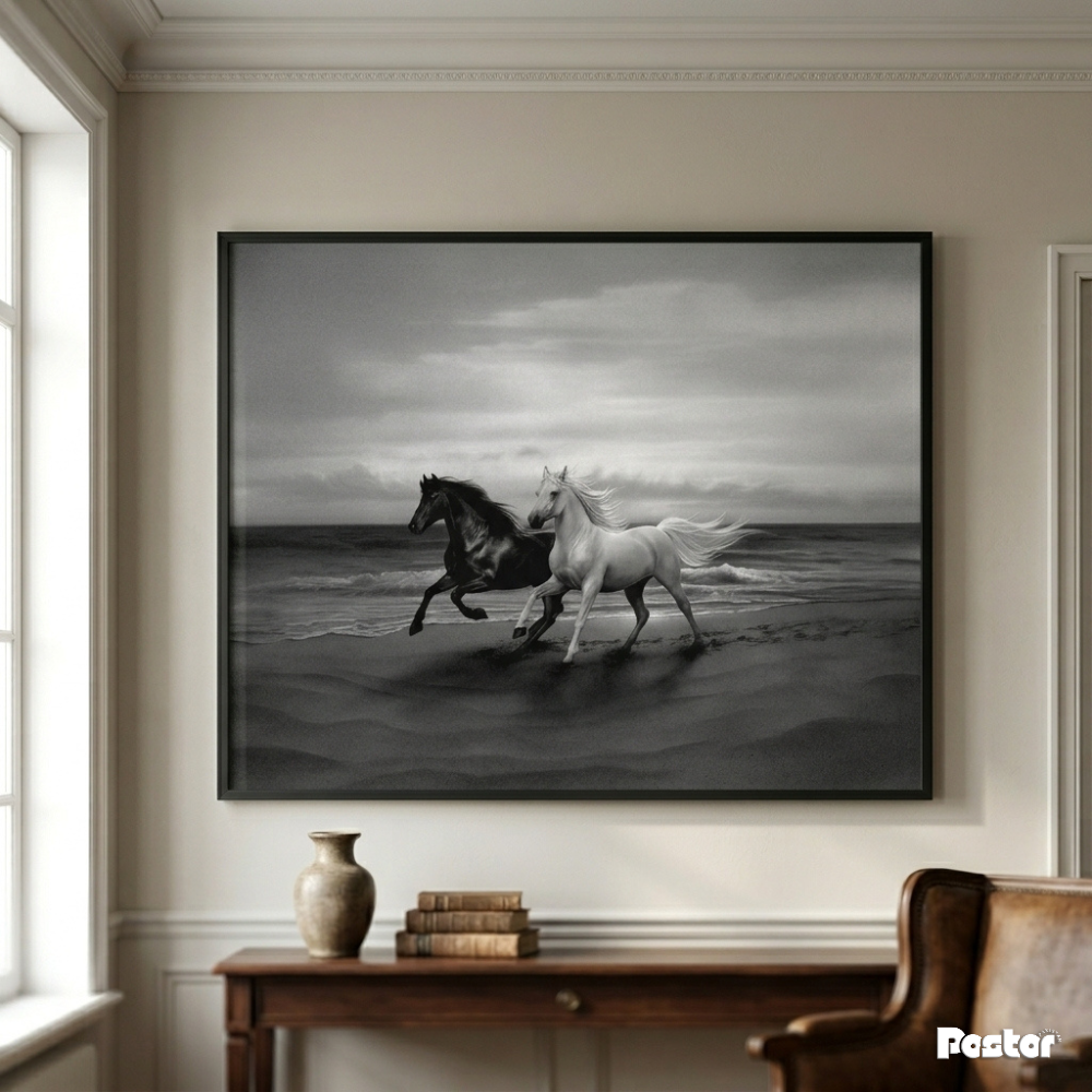 Horses Racing Along the Shoreline