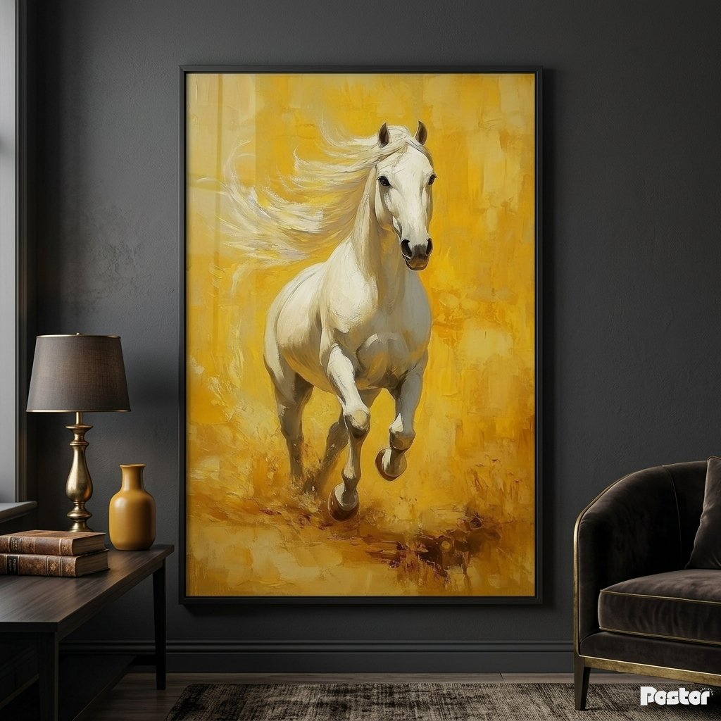 Dynamic White Horse Framed Poster