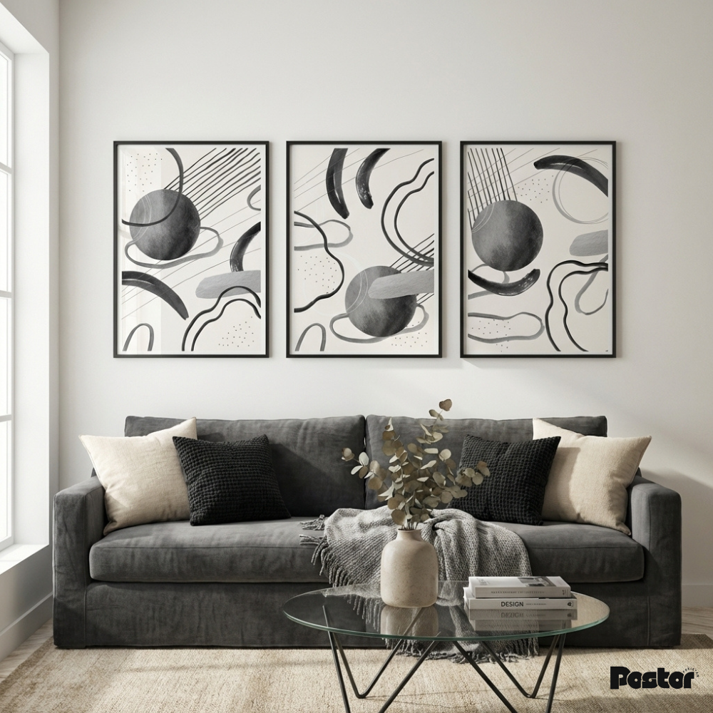 Black & White Abstract Brush Stroke Wall Art Set