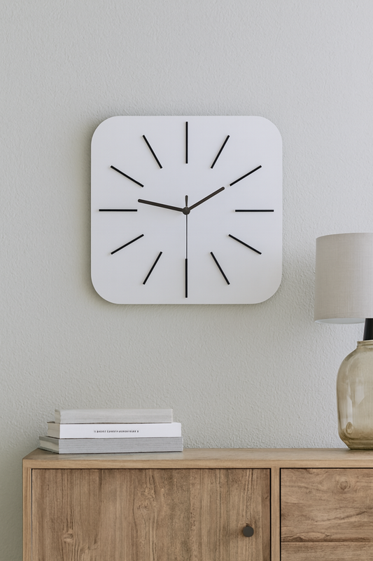 "Purity" Square Minimalist White Wall Clock with Corner Radius - #CL002