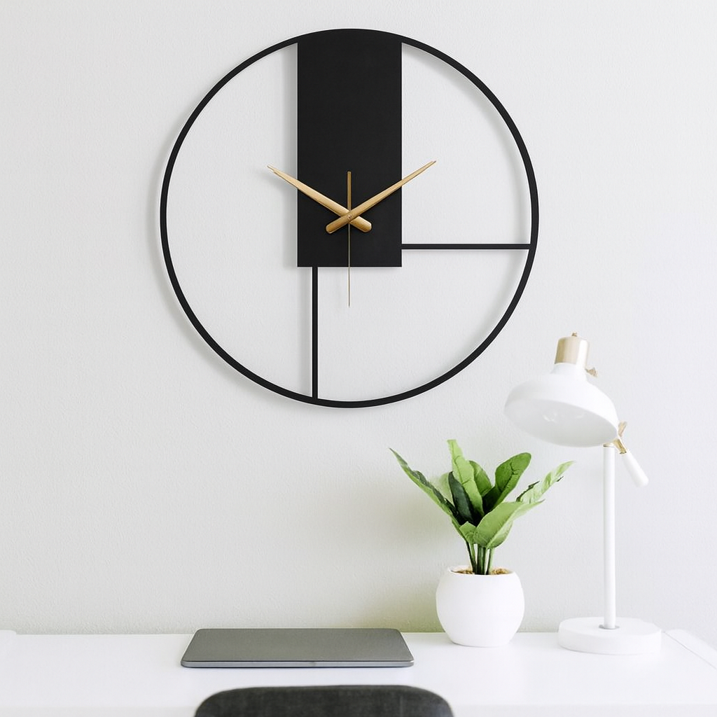 "Architectural Grid" Abstract Black Metal Line Art Wall Clock - #CL005