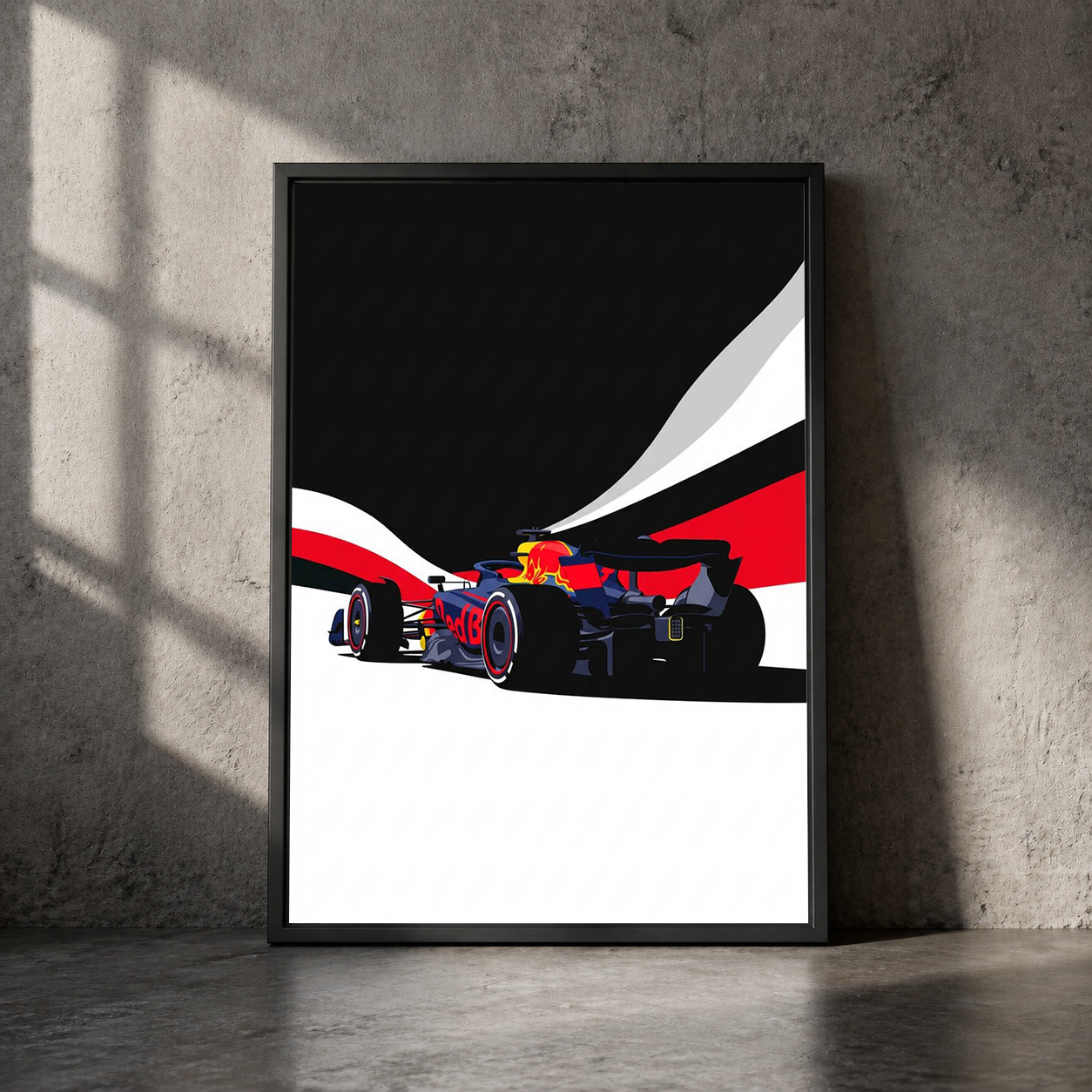 Red Bull Racing F1 Car in Bold Geometric Motion