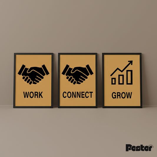 Motivational 'Work, Connect, Grow' - Set of 3 Frames #P121