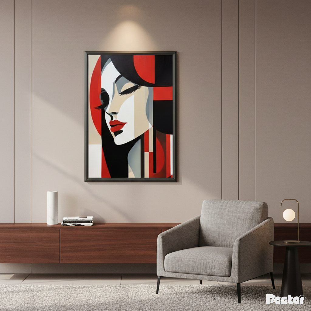 Art Deco Geometric Woman Profile Wall Art - Framed Poster #P114