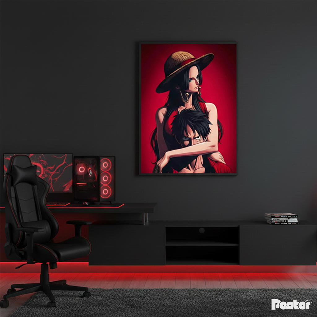 One Piece Anime Art Print - Boa Hancock and Luffy Dynamic Portrait Art - Framed Poster #P119