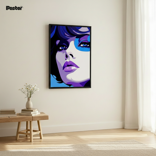 Vibrant Purple and Blue Pop Art Woman - Framed Poster #P116