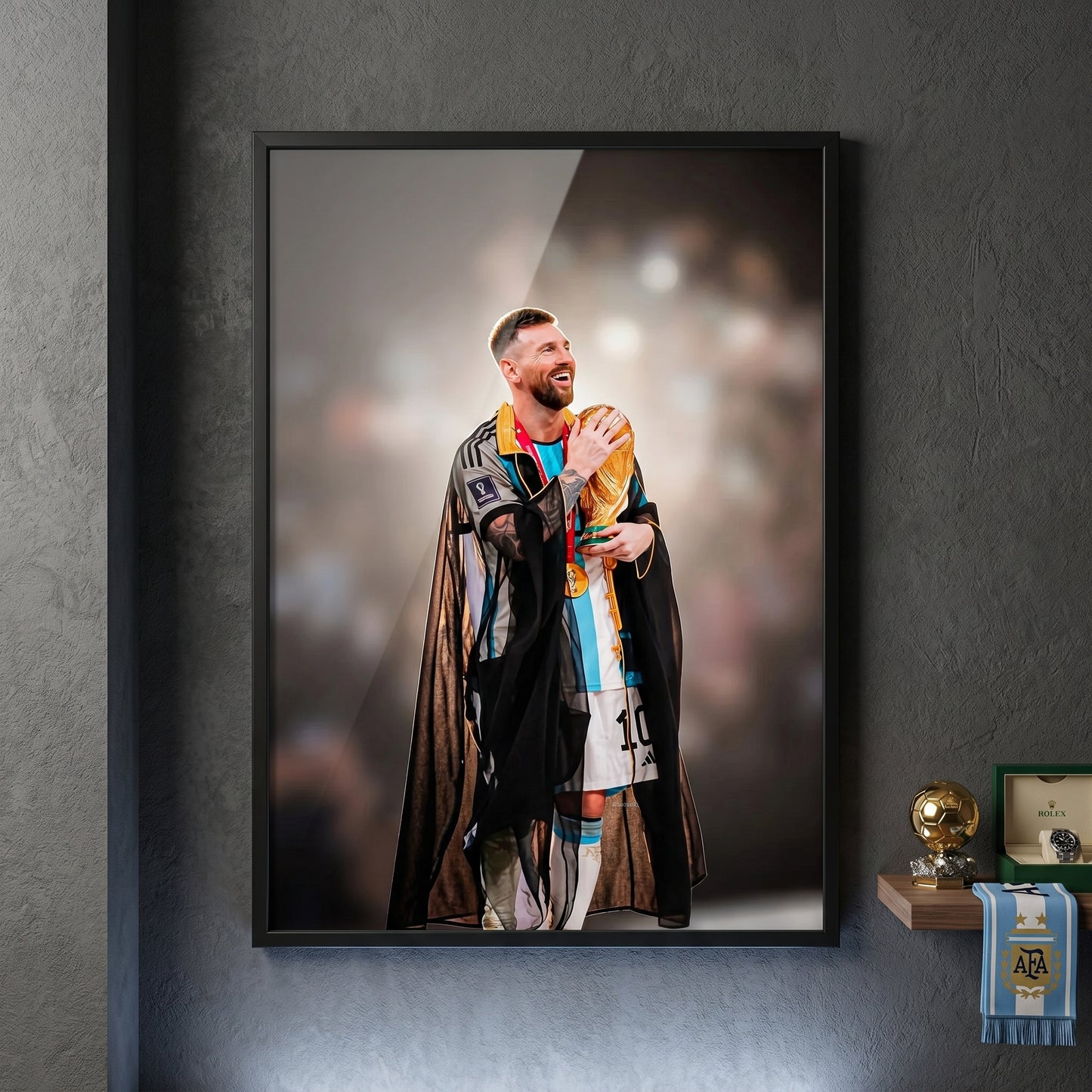 Lionel Messi World Cup Trophy Bisht Celebration Poster