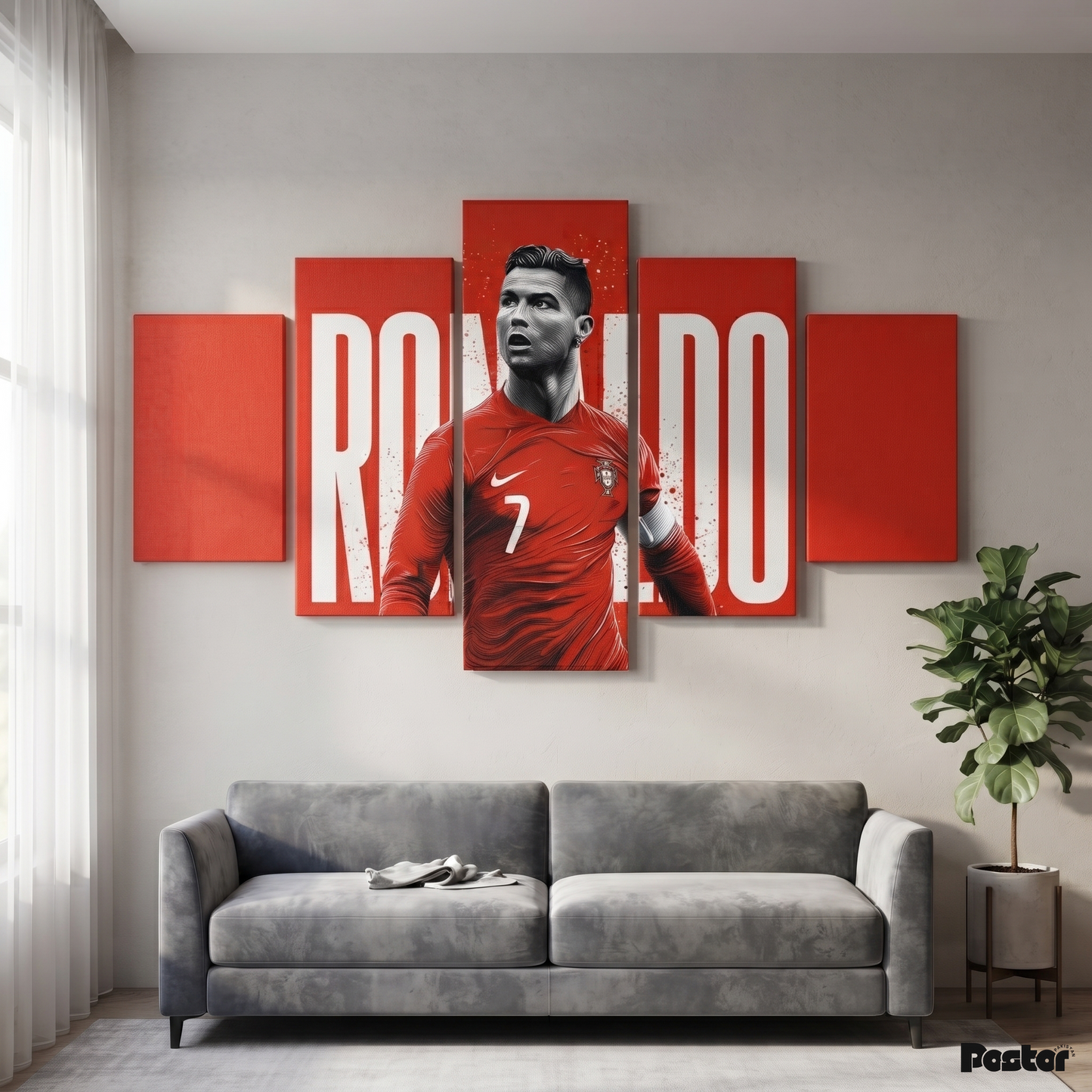 Cristiano Ronaldo Portugal 5 Panel Split Art