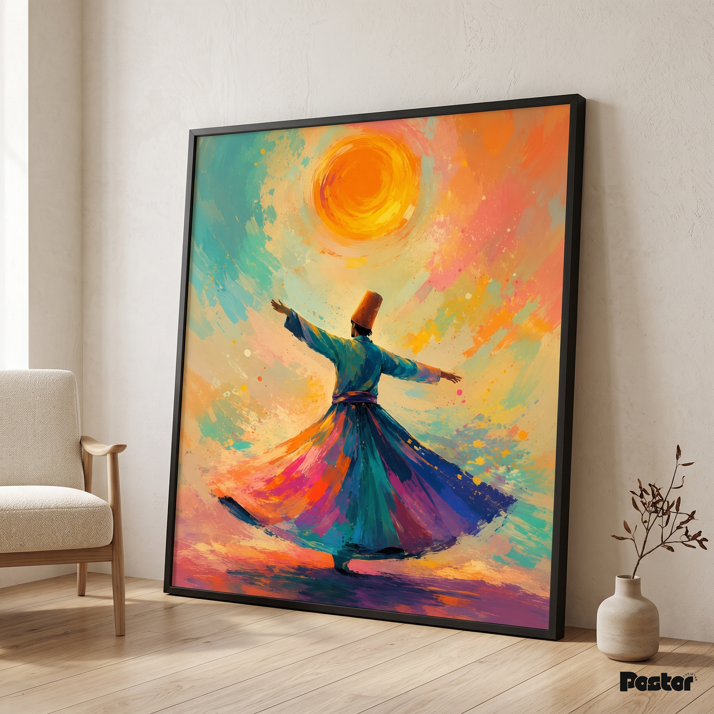 Vibrant Colorful Watercolor Whirling Dervish Canvas