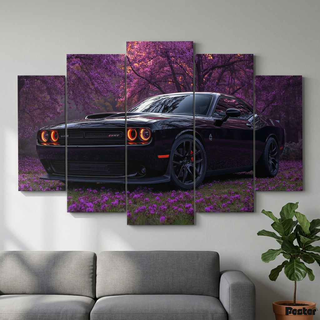 Dodge Challenger SRT Lavender Dusk | 5-Panel Canvas Wall Art