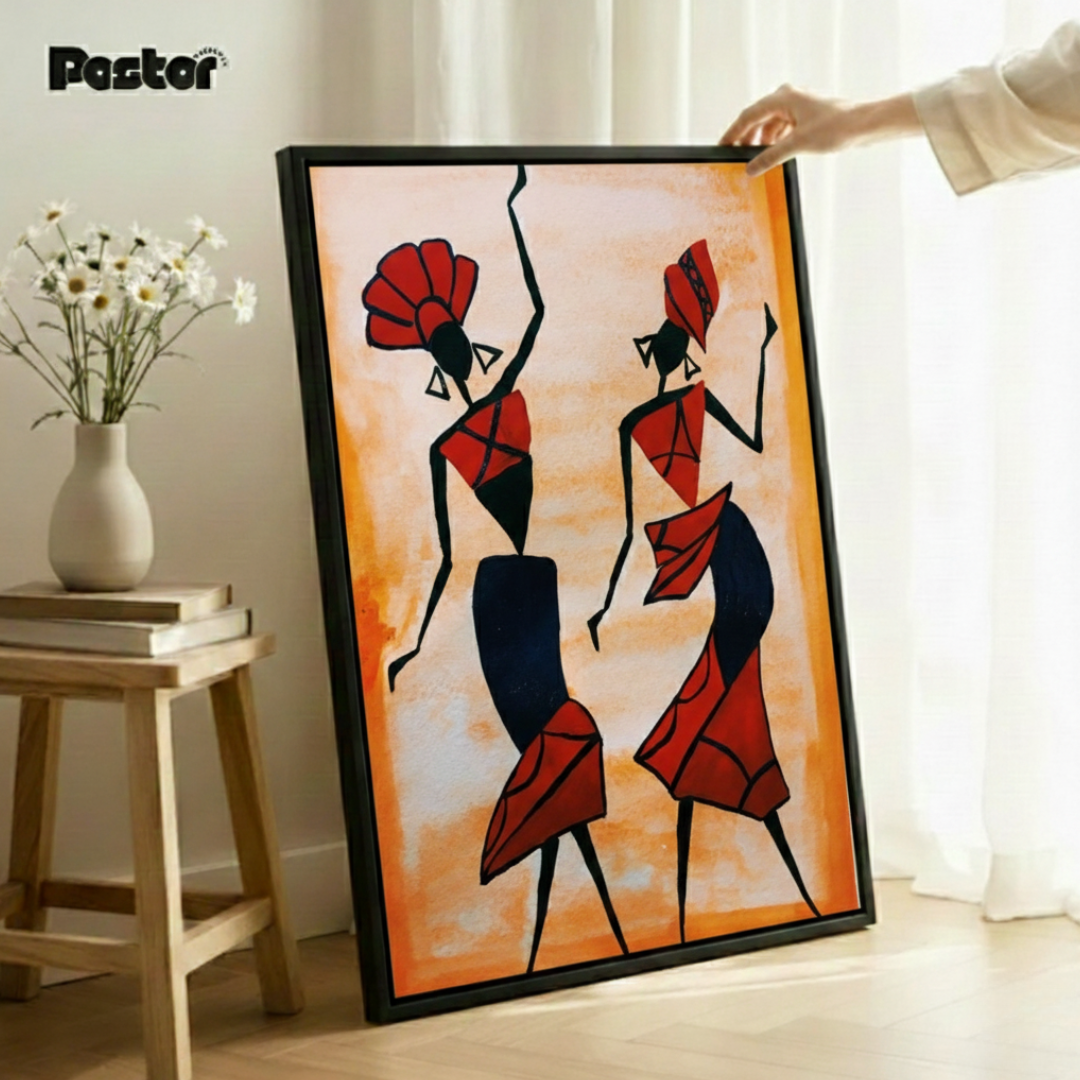 Modern Abstract Tribal Dancers Wall Decor - Framed Poster #P127