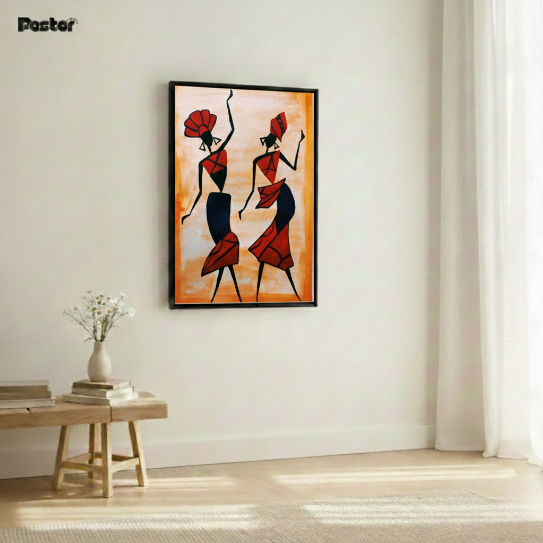 Modern Abstract Tribal Dancers Wall Decor - Framed Poster #P127