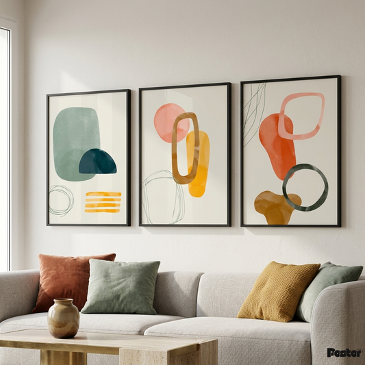 Pastel Geometry: 3-Piece Minimalist Sage and Terracotta Abstract Set