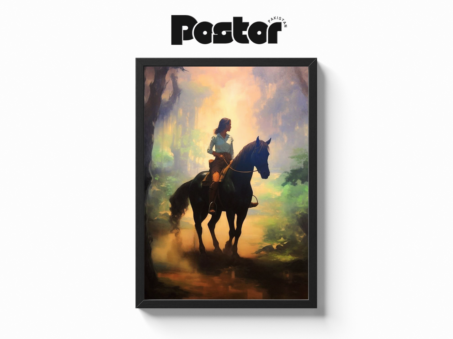Girl on Horseback Digital Art Framed Poster - #P012