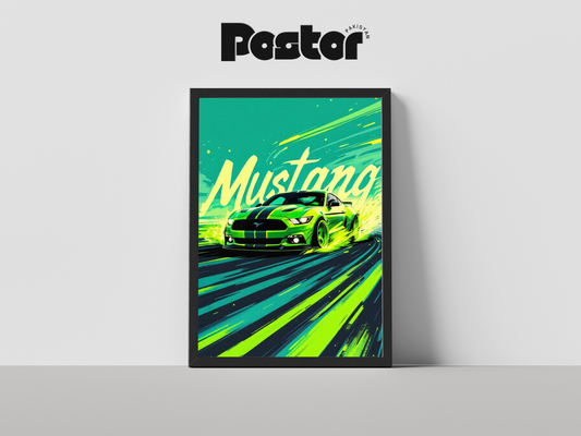 Ford Mustang Neon Art Framed Poster - #P034