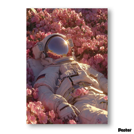 Astronaut Resting in Sunlit Pink Peonies