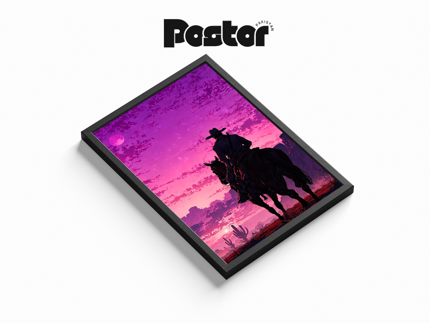 Cowboy on Horseback at Sunset Framed Art Poster - #P019