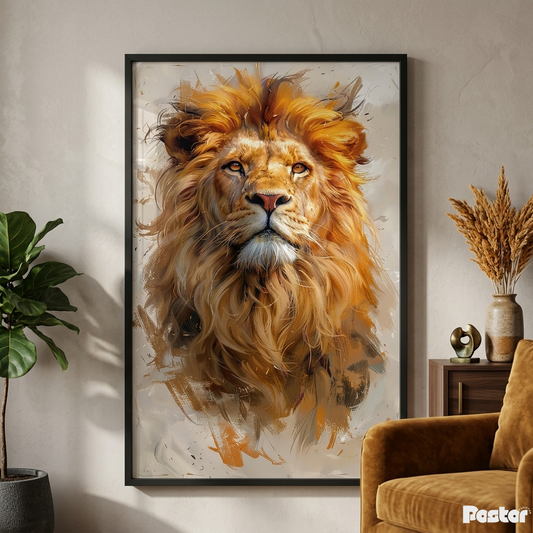 Vibrant Impressionist Lion Portrait Framed Poster