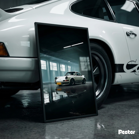 White Porsche 911 Carrera RS Classic in Dramatic Moody Garage