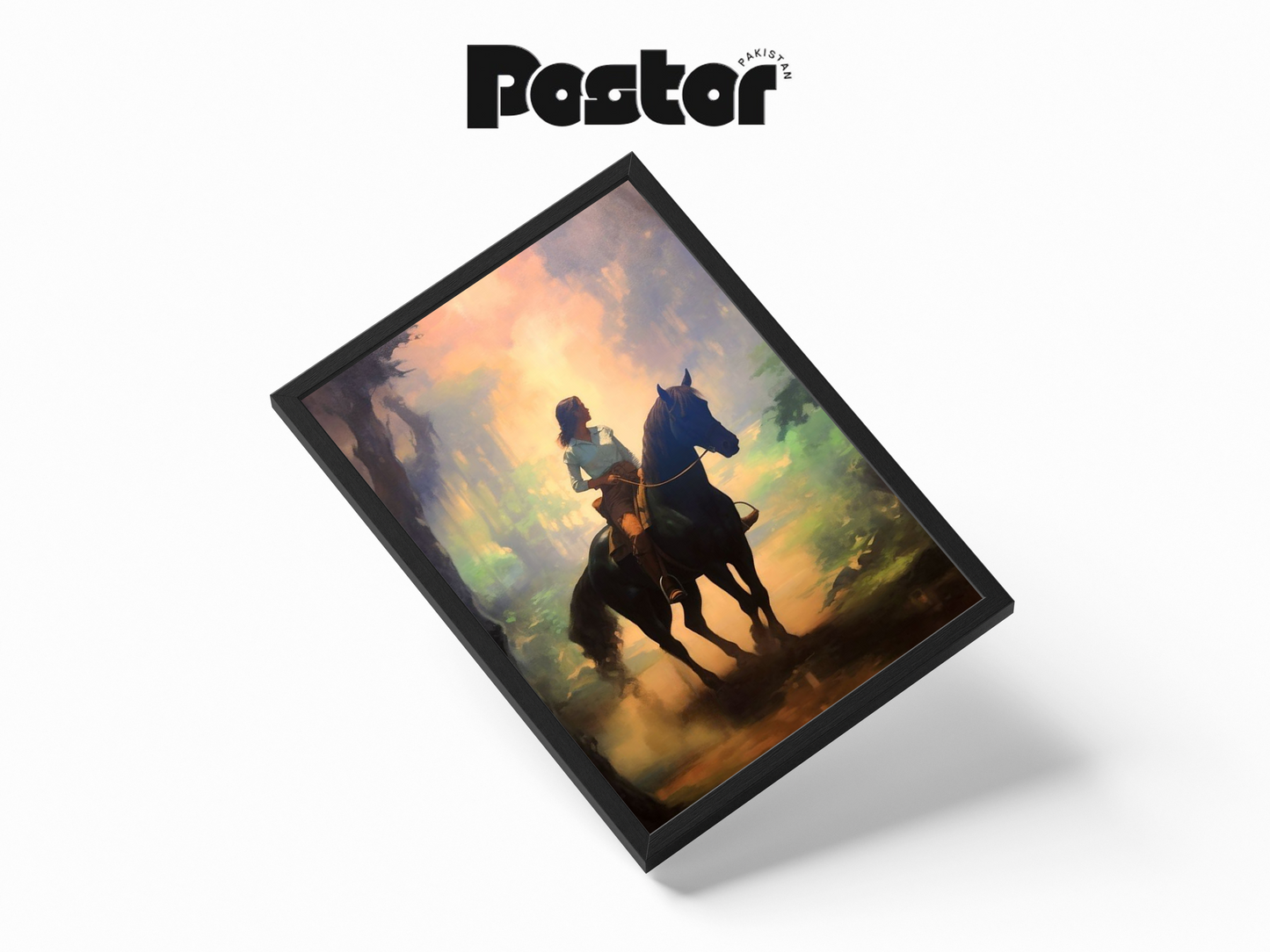 Girl on Horseback Digital Art Framed Poster - #P012