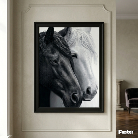 Black & White Horses Face-to-Face