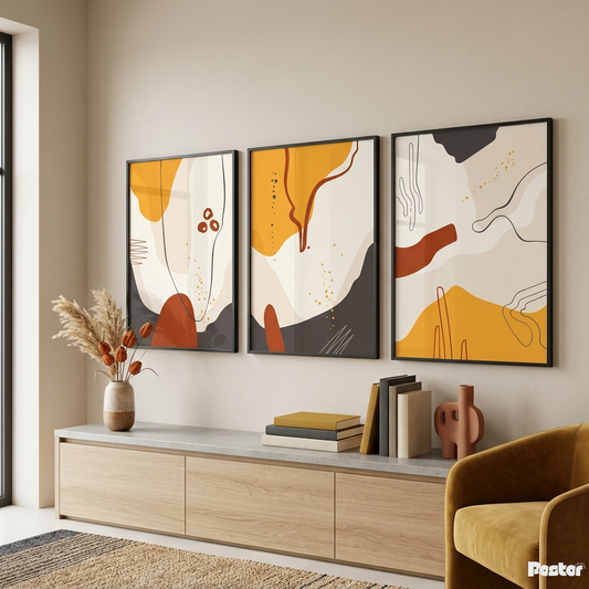 Ochre & Rust: 3-Piece Modern Abstract Organic Shapes Set