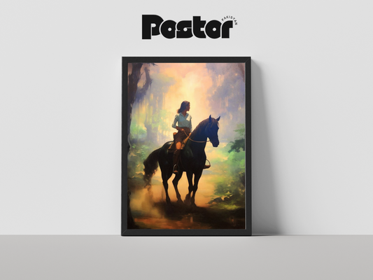 Girl on Horseback Digital Art Framed Poster - #P012