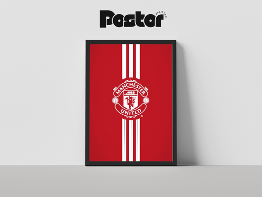 Manchester United Striped Crest Framed Art Poster - #P016