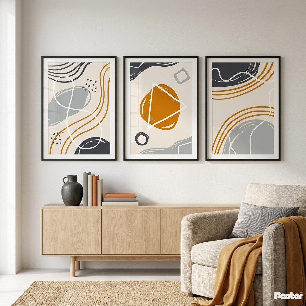 Abstract Geometry: 3-Piece Minimalist Shapes & Lines Art Set