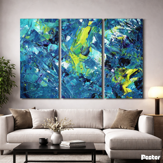 Blue and Green Paint Strokes - 3 Panel Wall Art - #3SA007