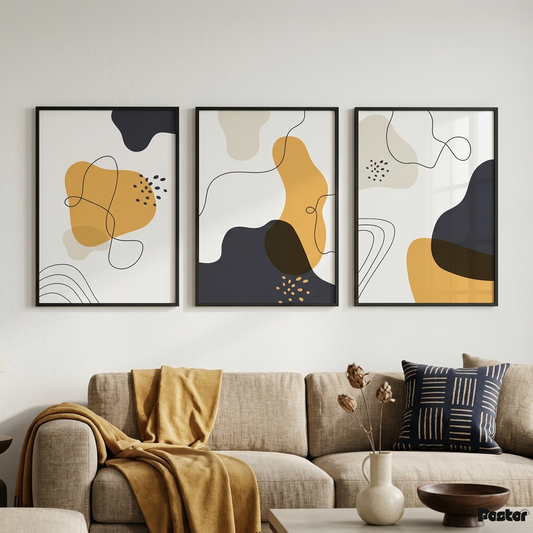 Urban Ochre: 3-Piece Minimalist Slate & Mustard Abstract Set