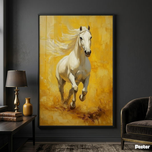 Dynamic White Horse Framed Poster