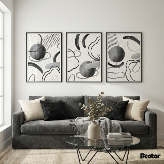 Black & White Abstract Brush Stroke Wall Art Set
