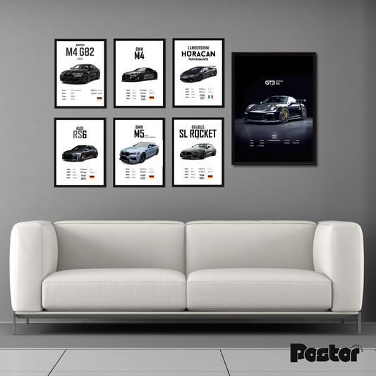 Super Cars Set of 7 Framed Art Poster - #P057