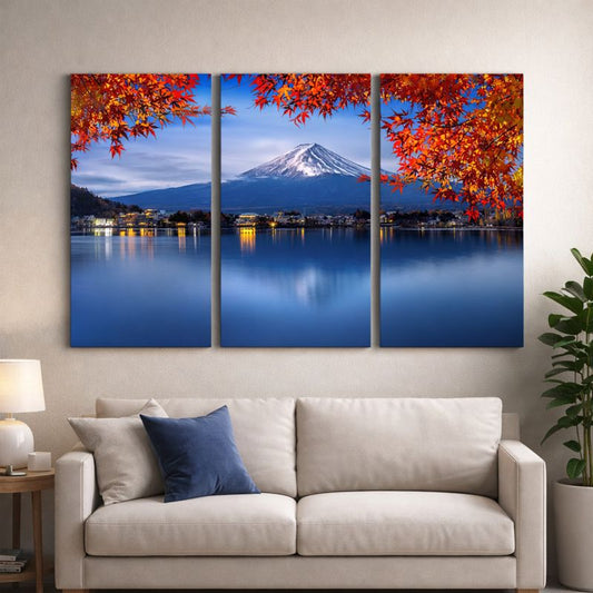 Mount Fuji Twilight Serenity - 3 Panel Wall Art - #3SA017