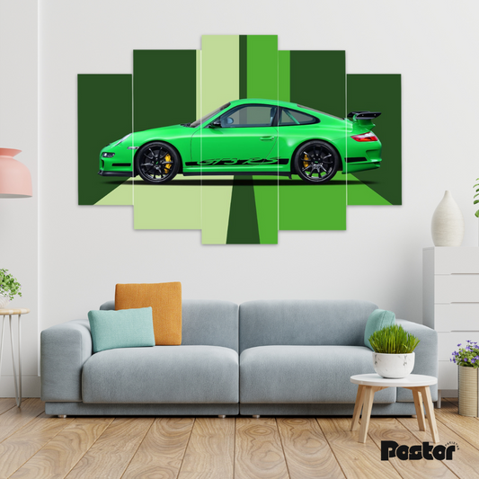 Porsche GT3 RS 'Lime Light' 5-Panel Canvas Pop Art #S014