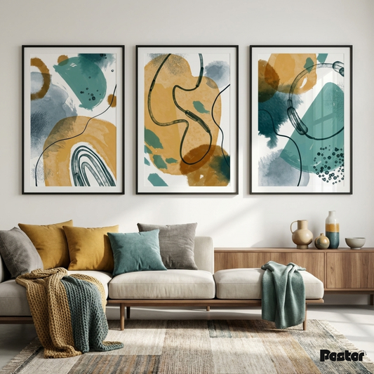 Colorful Watercolor Abstract Brush Stroke Poster Set