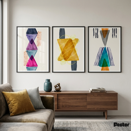 Colorful Watercolor Geometric Shapes Wall Art Set