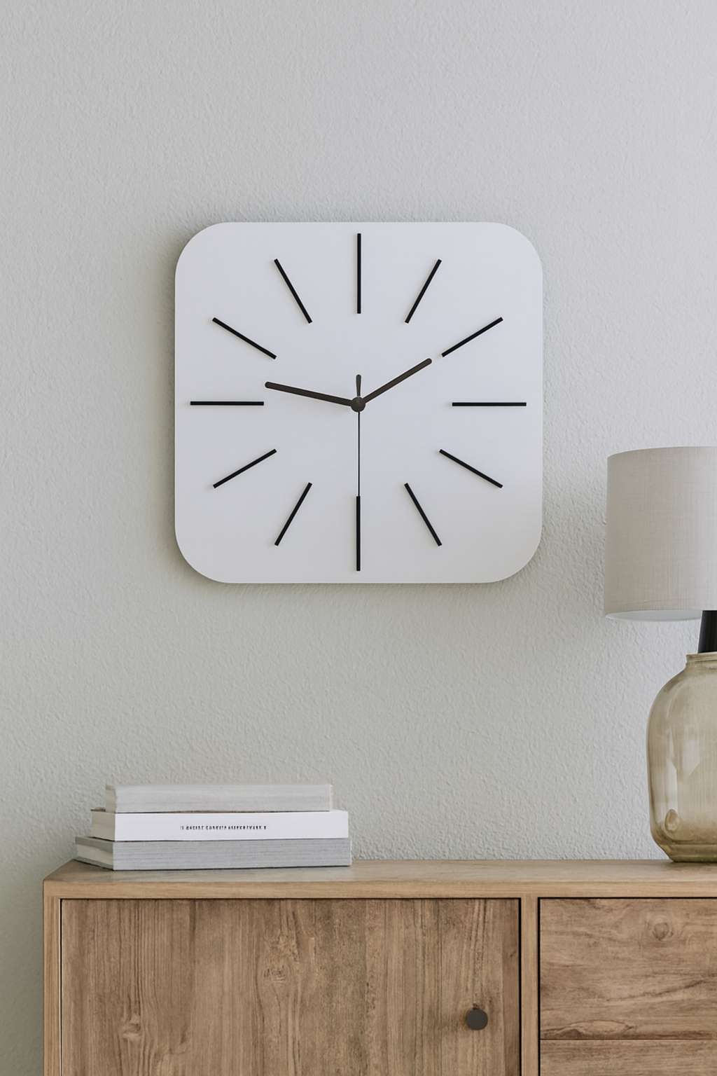 "Purity" Square Minimalist White Wall Clock with Corner Radius - #CL002