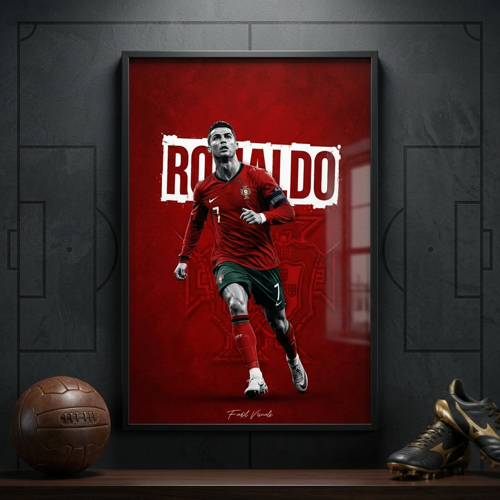 Cristiano Ronaldo Portugal Action Shot Red Poster