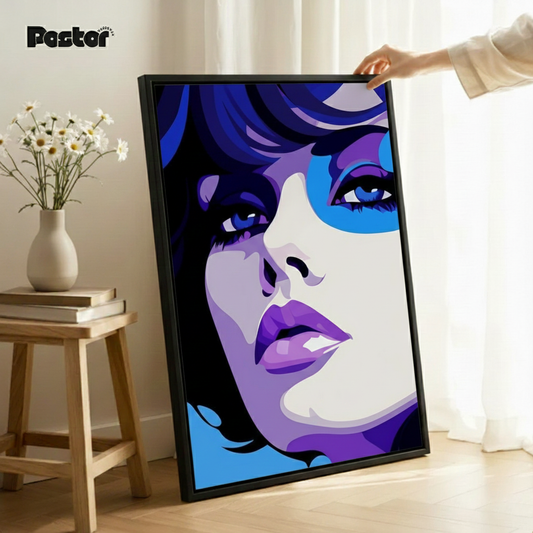Vibrant Purple and Blue Pop Art Woman - Framed Poster #P116