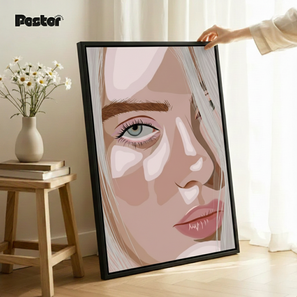 Minimalist Vector Art of Woman with Blonde - Framed Poster #P113