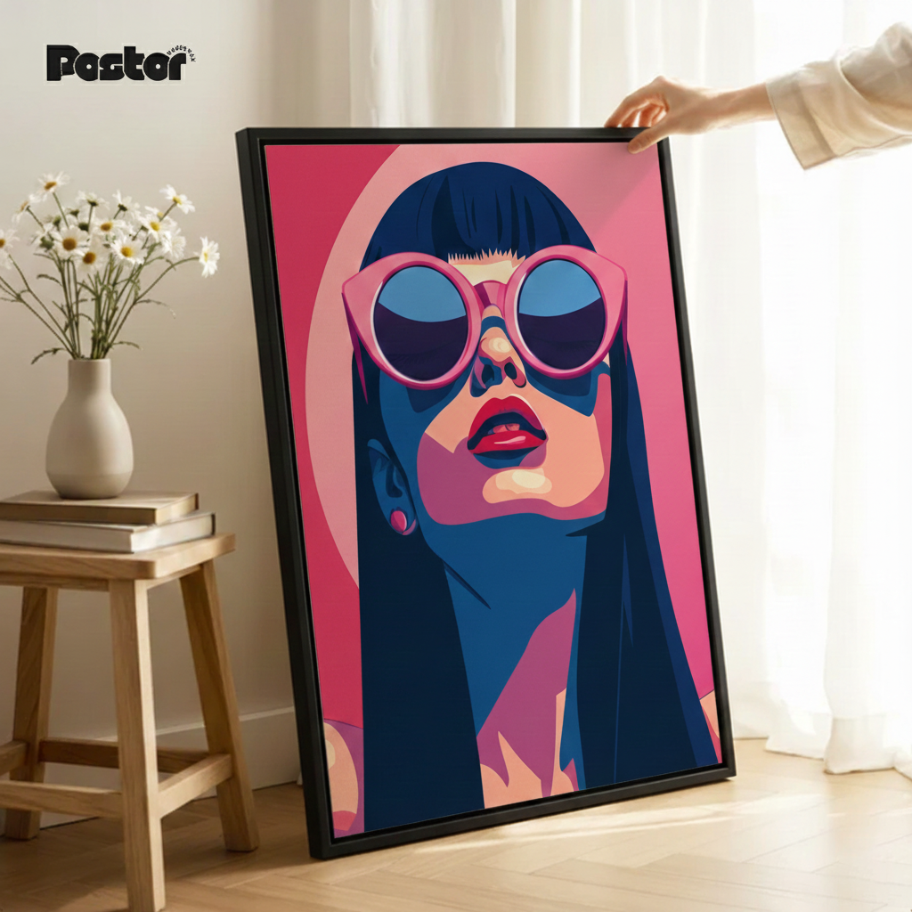 Retro Pop Art Woman in Pink Sunglasses - Framed Poster #P112