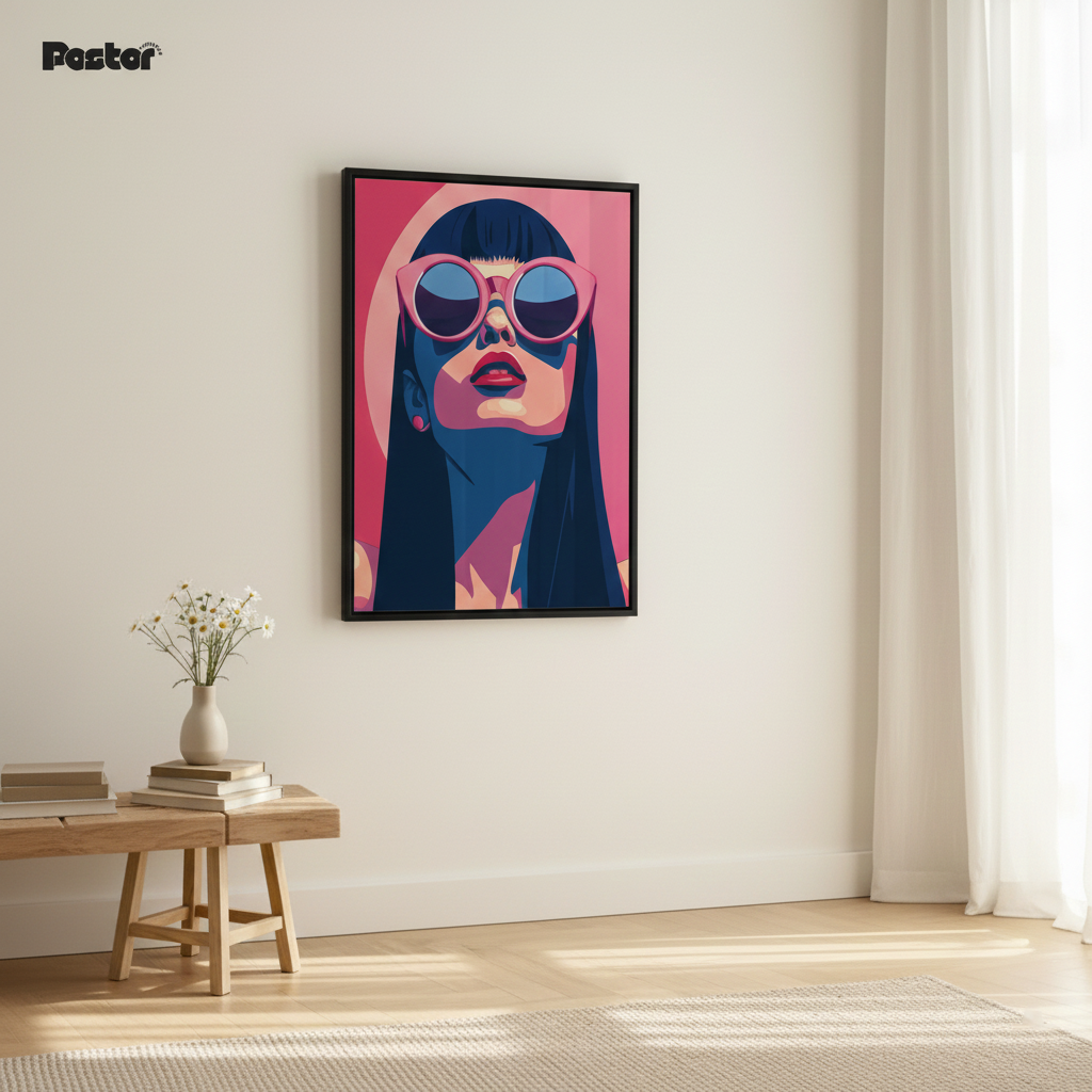 Retro Pop Art Woman in Pink Sunglasses - Framed Poster #P112