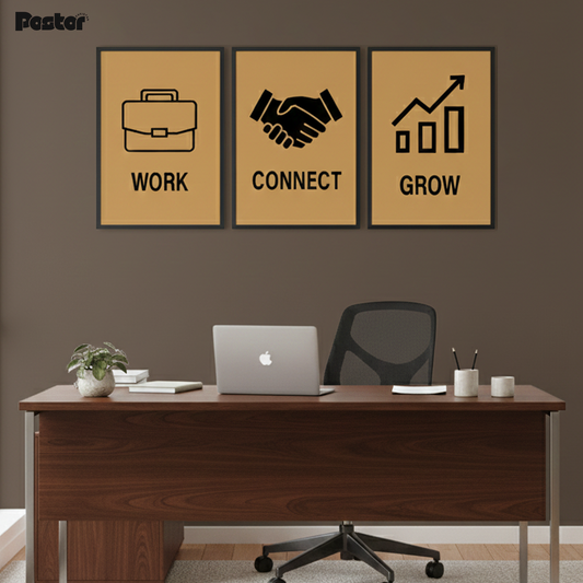 Motivational 'Work, Connect, Grow' - Set of 3 Frames #P121